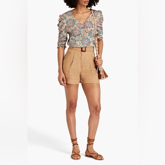 VERONICA BEARD Henrieta Ruched Paisley-print Stretch Silk Blouse Size 6 - Picture 1 of 14